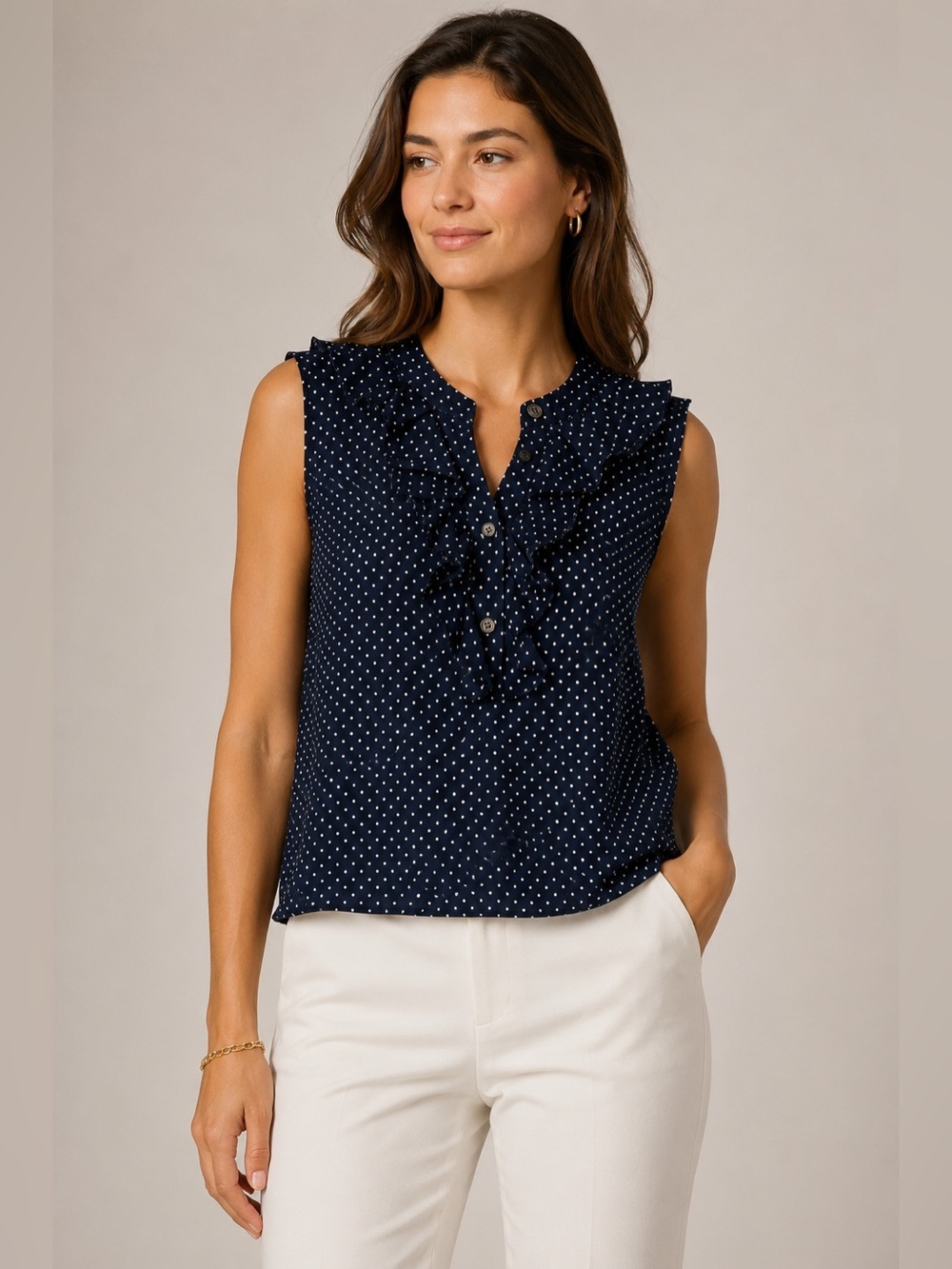 FRAME 100 % silk polka dot sleeveless top , sz : medium